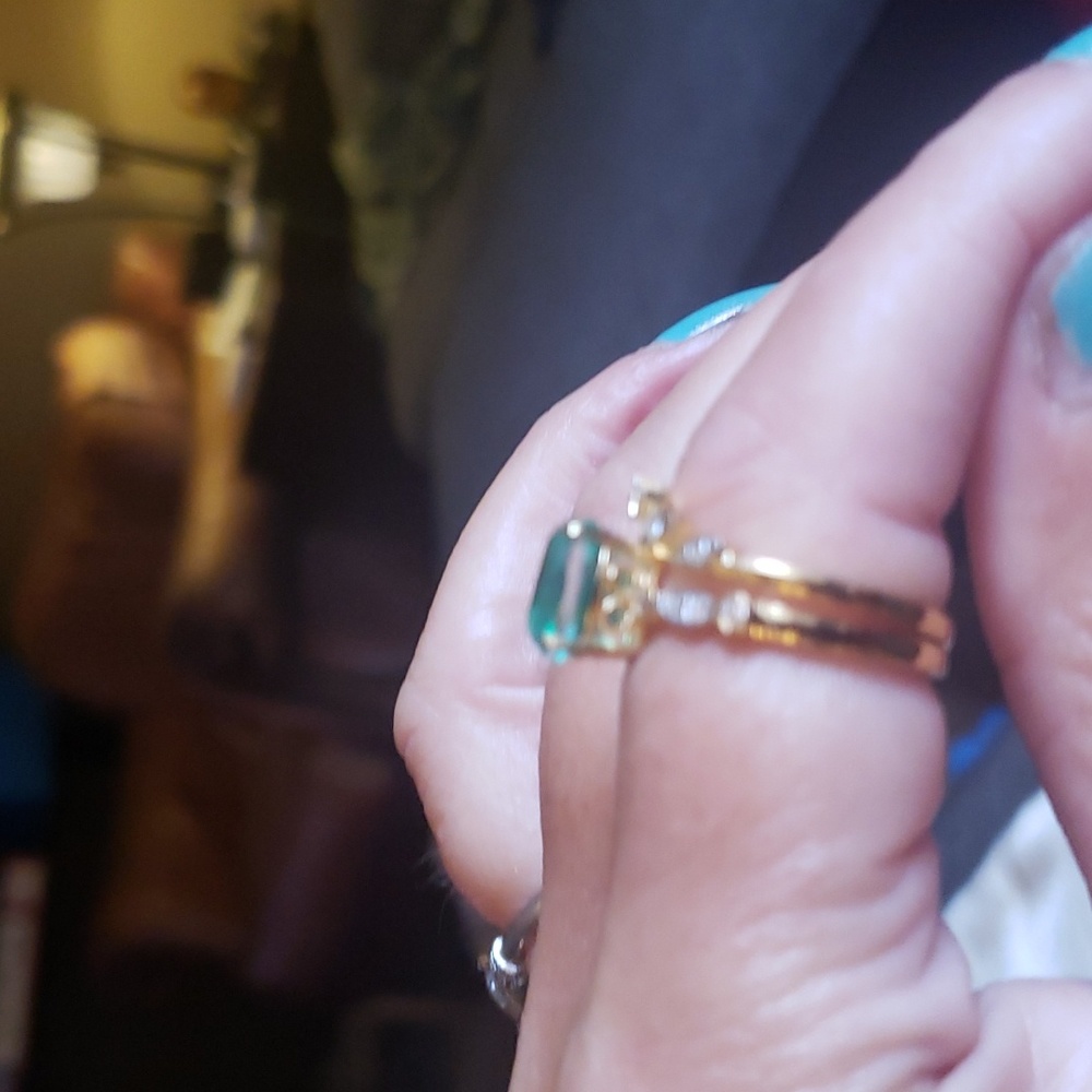 SOLDPeacock Quartz 2 set ring. Yellow Gold over Sterling Silver 3.25ctw - Picture 7 of 8